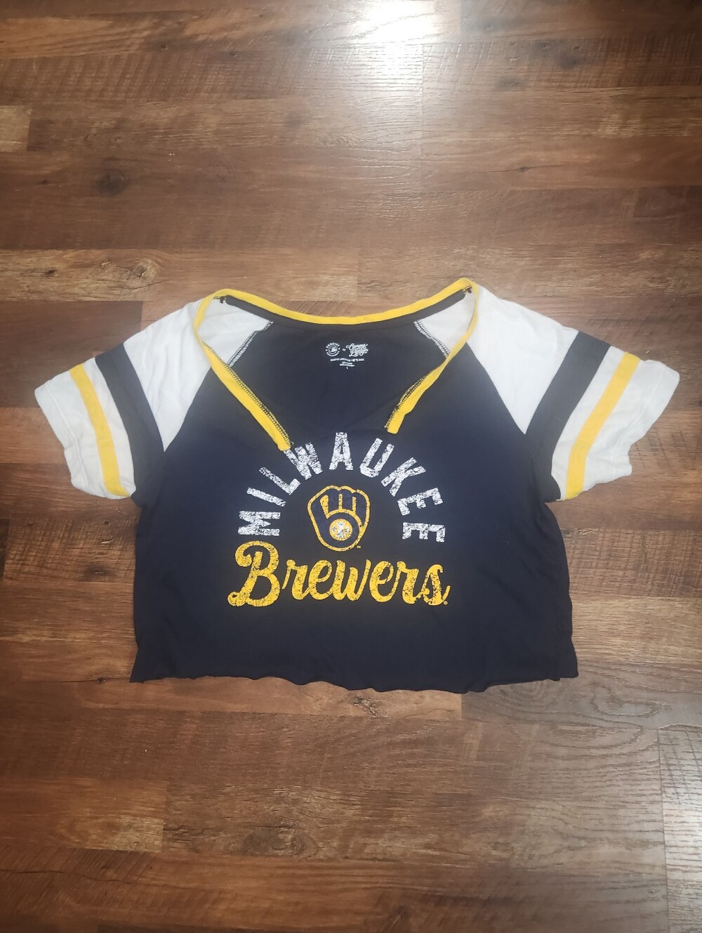 Women's Milwaukee Brewers Navy and Yellow Tee